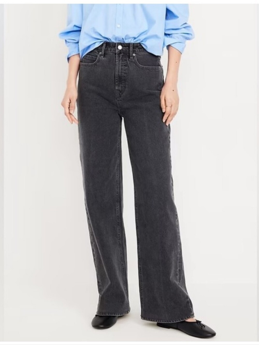 Old Navy Extra High-rise Curvy Sky-hi Wide Leg Faded Black Jeans, Size 14P
